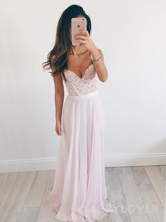 Sweetheart Pink Chiffon Appliques Long Evening Prom Dresses, Custom A-line Prom Dress, MR8829