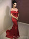 Off Shoulder Dark Red Satin Mermaid Long Evening Prom Dresses, Custom Sweetheart Prom Dress, MR8832