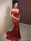 Off Shoulder Dark Red Satin Mermaid Long Evening Prom Dresses, Custom Sweetheart Prom Dress, MR8832