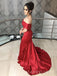 Off Shoulder Dark Red Satin Mermaid Long Evening Prom Dresses, Custom Sweetheart Prom Dress, MR8832