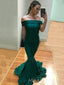 Gorgeous Emerald Green Satin Mermaid Long Evening Prom Dresses, Custom Off Shoulder Prom Dress, MR8833