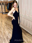 Backless Mermaid Black Spaghetti Straps Long Evening Prom Dresses, Cheap V-neck Prom Dress, MR8835