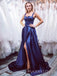 Royal Blue Satin Side Slit Long Evening Prom Dresses, Custom A-line Prom Dress, MR8845