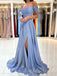 Off Shoulder Blue Sparkly A-line Long Evening Prom Dresses, Custom Sweetheart Prom Dress, MR8846