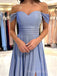 Off Shoulder Blue Sparkly A-line Long Evening Prom Dresses, Custom Sweetheart Prom Dress, MR8846