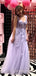 A-line Purple Tulle Appliques Long Evening Prom Dresses, Cheap Sweetheart Custom Prom Dress, MR8851