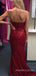 Sweetheart Dark Red Sequins Mermaid Long Evening Prom Dresses, Cheap Strapless Prom Dress, MR8855