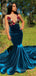 Deep V-neck Blue Velvet Appliques Mermaid Long Evening Prom Dresses, Cheap Prom Dress, MR8856