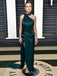 Halter Dark Green Satin Mermaid Long Evening Prom Dresses, Side Slit Custom Prom Dress, MR8863