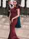 Burgundy Satin Mermaid Long Evening Prom Dresses, One Shoulder Custom Prom Dress, MR8868