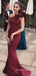 Burgundy Satin Mermaid Long Evening Prom Dresses, One Shoulder Custom Prom Dress, MR8868