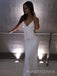 V-neck White Sequins Mermaid Long Evening Prom Dresses, Sparkly Spaghetti Straps Prom Dress, MR8888