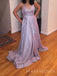 Sparkly Spaghetti Straps V-neck Long Evening Prom Dresses, A-line Prom Dress, MR8889