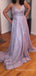 Sparkly Spaghetti Straps V-neck Long Evening Prom Dresses, A-line Prom Dress, MR8889