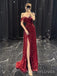 Dark Red Sequins Side Slit Long Evening Prom Dresses, Sparkly Custom Prom Dress, MR8894