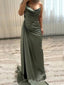 One Shoulder Dusty Sage Satin Mermaid Long Evening Prom Dresses, MR8898