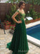 Emerald Green Tulle Appliques A-line Long Evening Prom Dresses, Cheap Custom Prom Dress, MR8913