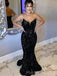 Mermaid Black Sequins Long Evening Prom Dresses, Strapless Prom Dress, MR8937