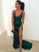 Spaghetti Straps Dark Green Satin V-neck Long Evening Prom Dresses, Mermaid Prom Dress, MR8939