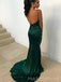 Spaghetti Straps Dark Green Satin V-neck Long Evening Prom Dresses, Mermaid Prom Dress, MR8939