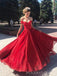 Off Shoulder Red Sequins A-line Long Evening Prom Dresses, Sweetheart Prom Dress, MR8940