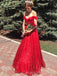 Off Shoulder Red Sequins A-line Long Evening Prom Dresses, Sweetheart Prom Dress, MR8940