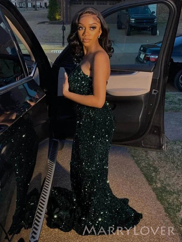 Strapless Dark Green Sequins Long Evening Prom Dresses, Mermaid Prom Dress, MR8952