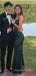 Spaghetti Straps Mermaid Emerald Green Satin Long Evening Prom Dresses, Backless Prom Dress, MR8954