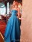 Strapless Blue Satin A-line Long Evening Prom Dresses, Sweetheart Custom Prom Dress, MR8958