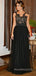 A-line Black Tulle Appliques Long Evening Prom Dresses, MR8972