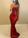 Red Sequins Mermaid Strapless Long Evening Prom Dresses, Sweetheart Prom Dress, MR8975