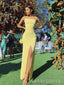 Spaghetti Straps Yellow Mermaid Long Evening Prom Dresses, Side Slit Prom Dress, MR8978