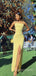 Spaghetti Straps Yellow Mermaid Long Evening Prom Dresses, Side Slit Prom Dress, MR8978