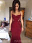 Mermaid Burgundy Spaghetti Straps Beaded Long Evening Prom Dresses, Sweetheart Prom Dress, MR8979