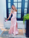 Pink Satin Mermaid Strapless Side Slit Long Evening Prom Dresses, MR8980