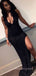 Deep V-neck Black Sparkly Mermaid Long Evening Prom Dresses, Side Slit Prom Dress, MR8990