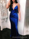 Royal Blue Satin Spaghetti Straps Long Evening Prom Dresses, Mermaid V-neck Prom Dress, MR8992