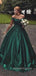 A-line Green Satin Appliques Long Evening Prom Dresses, Off Shoulder Prom Dress, MR8994