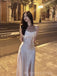 Spaghetti Straps Ivory Satin Mermaid Long Evening Prom Dresses, Side Slit Prom Dress, MR8997