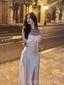 Spaghetti Straps Ivory Satin Mermaid Long Evening Prom Dresses, Side Slit Prom Dress, MR8997