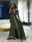 Off Shoulder Satin Side Slit Long Evening Prom Dresses, MR9006