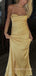Spaghetti Straps Yellow Satin Mermaid Long Evening Prom Dresses, Simple Prom Dress, MR9012