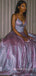 Formal Purple Sparkly A-line Long Evening Prom Dresses, V-neck Prom Dress, MR9013