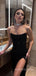 Strapless Black Sequins Mermaid Long Evening Prom Dresses, Sparkly Side Slit Prom Dress, MR9016