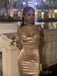 Mermaid Satin Spaghetti Straps Long Evening Prom Dresses, Side Slit Prom Dress, MR9018