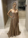 A-line Sequins V-neck Long Evening Prom Dresses, Sparkly Straps Prom Dress, MR9019