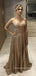 A-line Sequins V-neck Long Evening Prom Dresses, Sparkly Straps Prom Dress, MR9019