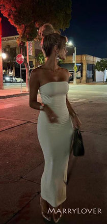 Mermaid Ivory Sheath Long Evening Prom Dresses, Strapless Prom Dress, MR9028