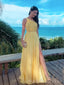 Yellow Chiffon A-line Side Slit Long Evening Prom Dresses, One Shoulder Prom Dress, MR9029