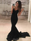 Popular Black Mermaid V-neck Spaghetti Straps Long Evening Prom Dresses, MR9031